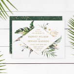 Tropical Watercolor Foliage Gold Wedding Invitation<br><div class="desc">This wedding invitation features watercolor palm tree leaves,  banana leaves,  exotic tropical leaves,  gold leaves with a gold diamond shape frame,  and a green & gold tropical pattern on the back.   Perfect for tropical,  destination,  summer,  beach weddings,  or other similar events.</div>
