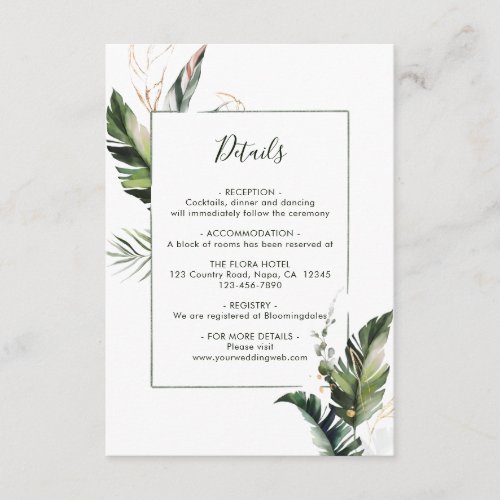 Tropical Watercolor Foliage Green Wedding Enclosure Card