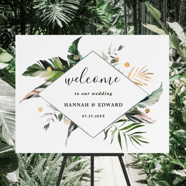 Tropical Watercolor Foliage Green Wedding Welcome Foam Board (Creator Uploaded)