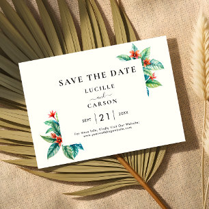 Tropical Watercolor Foliage Greenery Modern Save The Date