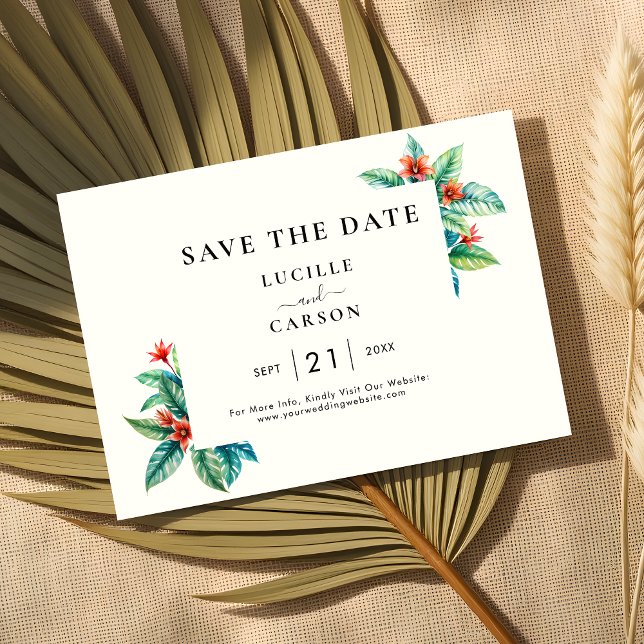 Tropical Watercolor Foliage Greenery Modern Save The Date (Creator Uploaded)