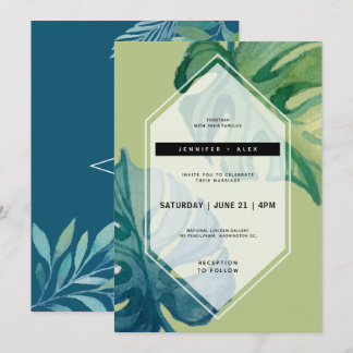 Tropical Watercolor Foliage Wedding Invitation