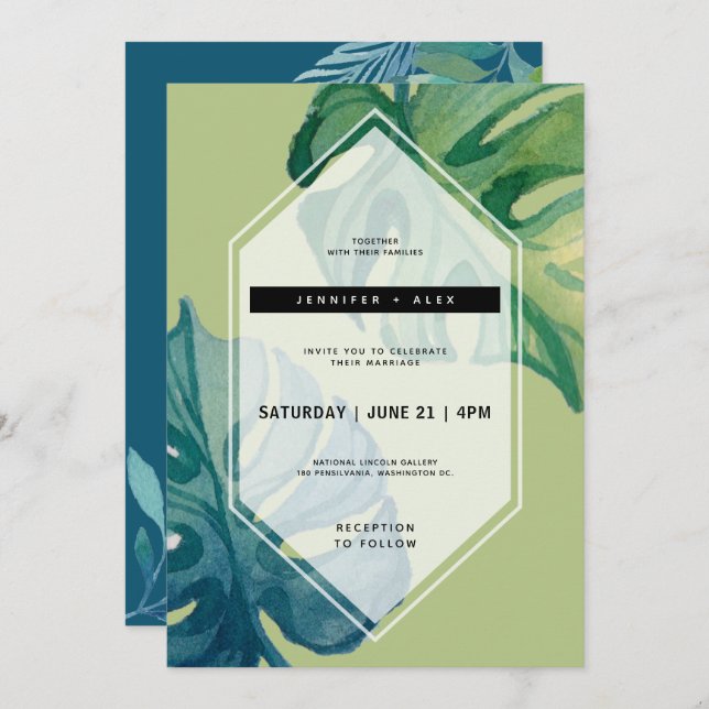 Tropical Watercolor Foliage Wedding Invitation (Front/Back)