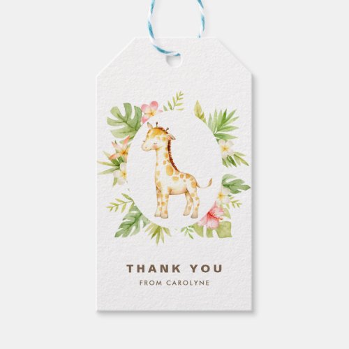 Tropical Watercolor Giraffe Summer Thank You Gift Tags