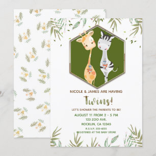 Tropical Watercolor Giraffe & Zebra Baby Shower Invitation