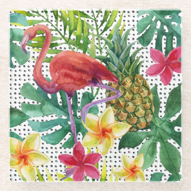 Tropical Watercolor Glass Coaster (Front)