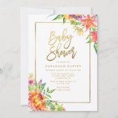 Tropical Watercolor GOLD Calligraphy Baby Shower Invitation (Front)