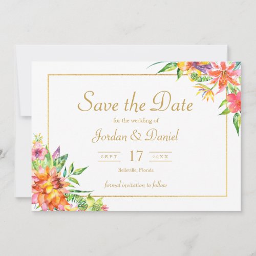 Tropical Watercolor Gold  Frame Wedding invitation
