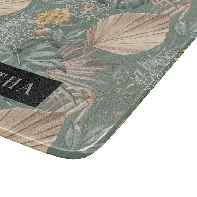 Discover Tropical Watercolor Gold & Green Leaves Pattern  Cutting Board