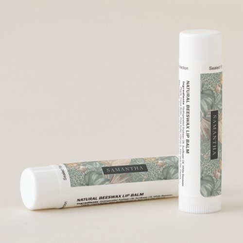 Tropical Watercolor Gold  Green Leaves Pattern  Lip Balm
