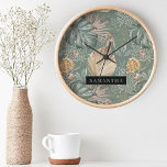 Tropical Watercolor Gold & Green Leaves Pattern  Round Clock<br><div class="desc">Tropical Watercolor Gold & Green Leaves Pattern</div>