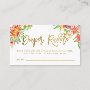 Tropical Watercolor Gold Script Diaper Raffle Card