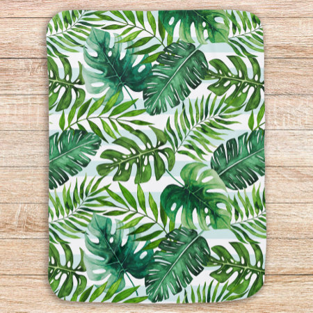 Tropical Watercolor Green Leaves Baby Blanket