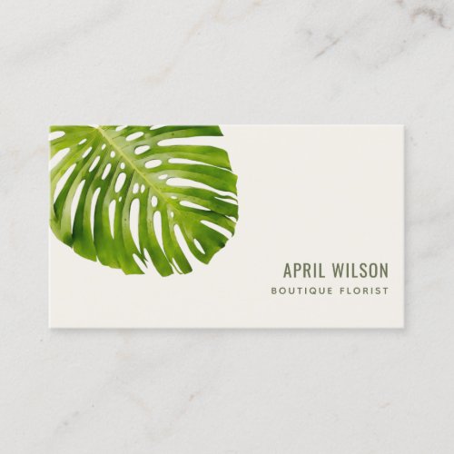 TROPICAL WATERCOLOR GREEN MONSTERA LEAF FOLIAGE BUSINESS CARD