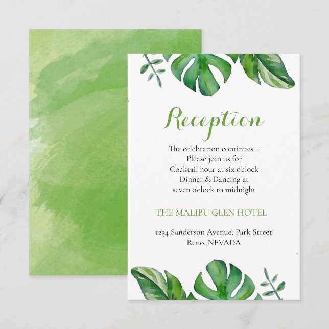 Tropical Watercolor Green Monstera Leaves  Enclosure Card (Front/Back)