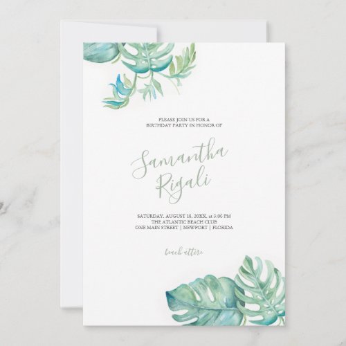 Tropical Watercolor Greenery Adult Birthday Party