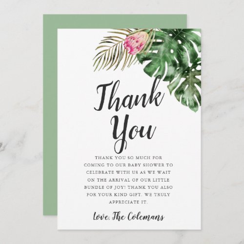 Tropical Watercolor Greenery Baby Shower Thank You Card