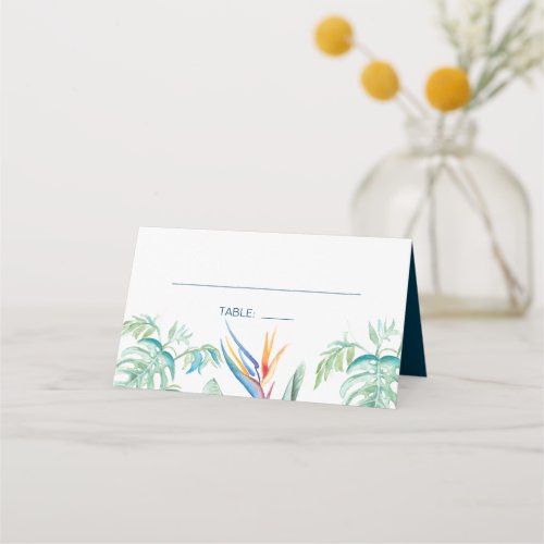 Tropical Watercolor Greenery Floral Wedding Place Card