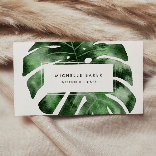 Tropical Watercolor Greenery Monstera Leaf  Business Card
