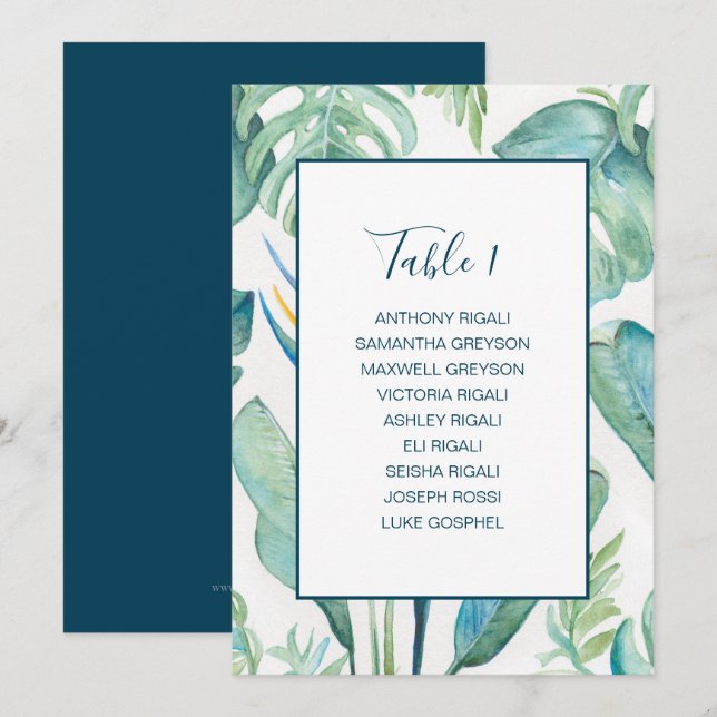 Tropical Watercolor Greenery Seating Plan Invitation (Front/Back)