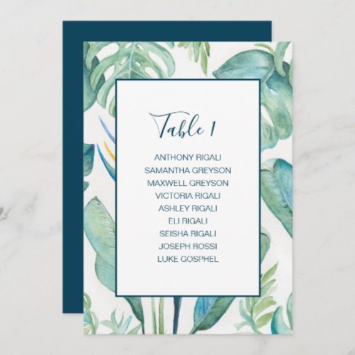 Tropical Watercolor Greenery Seating Plan Invitation