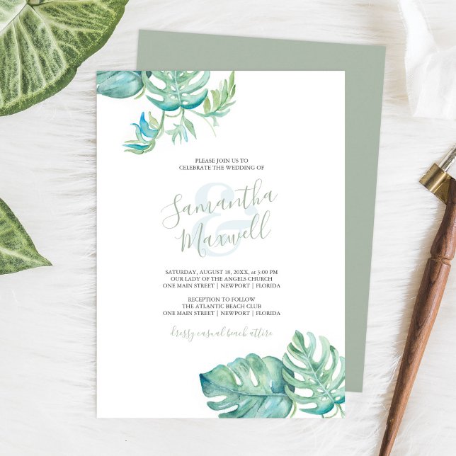 Tropical Watercolor Greenery Wedding Invitation (Creator Uploaded)