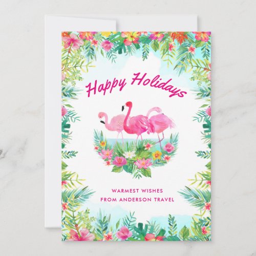 Tropical Watercolor Happy Holidays Business Holiday Card