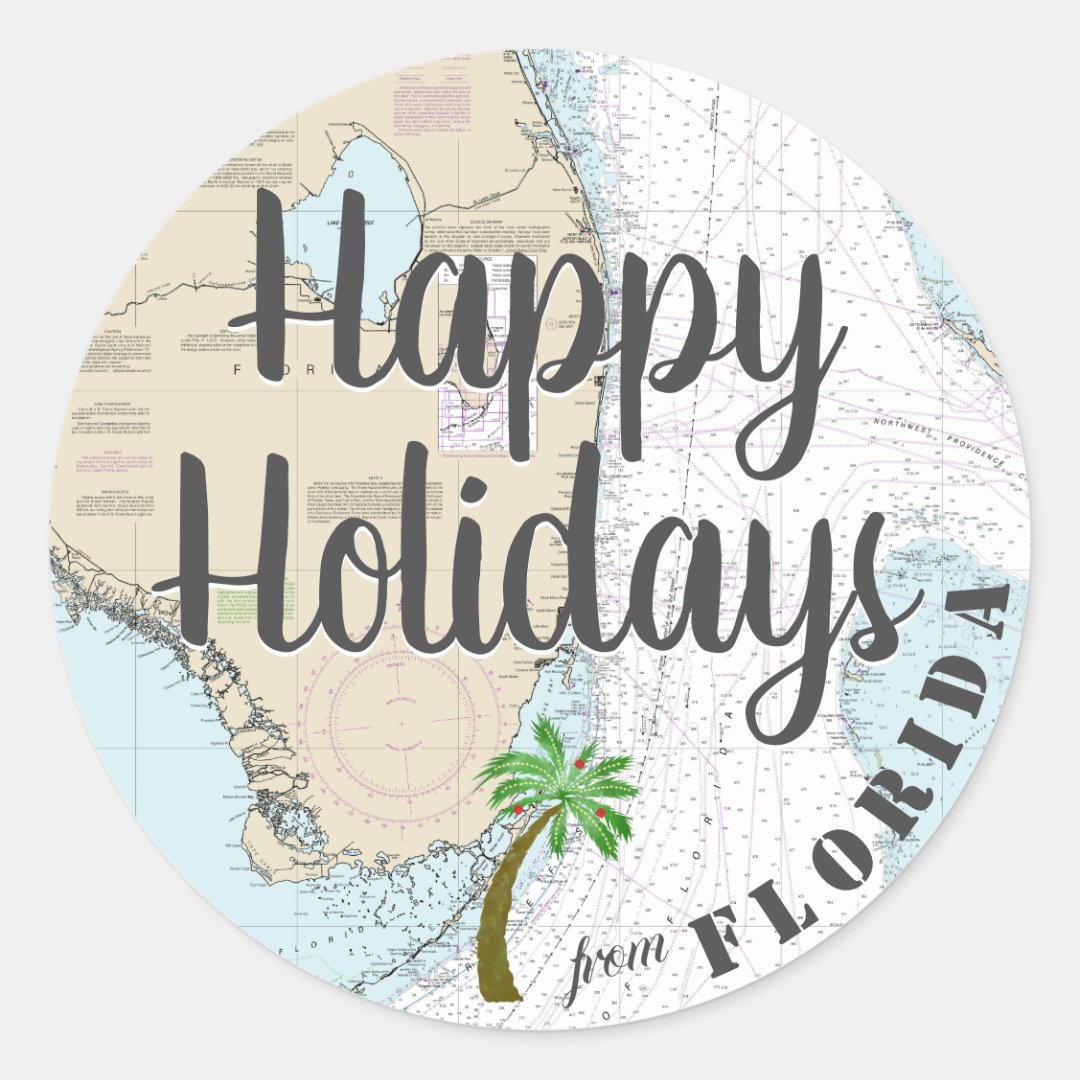 Tropical Watercolor Happy Holidays from Florida Classic Round Sticker ...