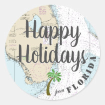 Tropical Watercolor Happy Holidays from Florida Classic Round Sticker