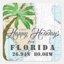 Tropical Watercolor Happy Holidays from Florida Square Sticker