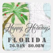 Tropical Watercolor Happy Holidays from Florida Square Sticker