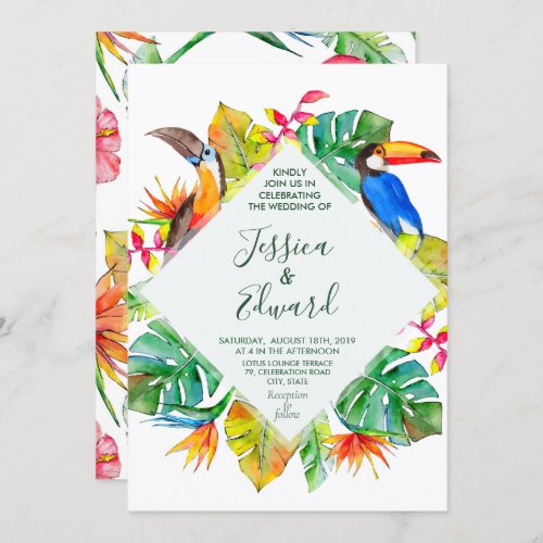 Tropical Watercolor Hawaii Exotic Birds Invitation