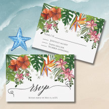 Tropical Watercolor Hawaiian Floral Wedding RSVP