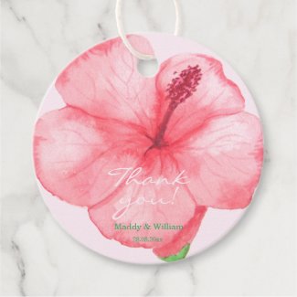 Tropical Watercolor Hibiscus Flower - Thank You Favor Tags