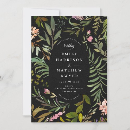 Tropical Watercolor Leaf Frame Wedding Invitation