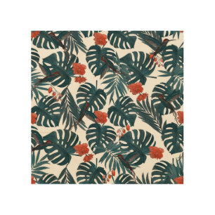 Tropical watercolor, leaves, flowers, hummingbirds wood wall art