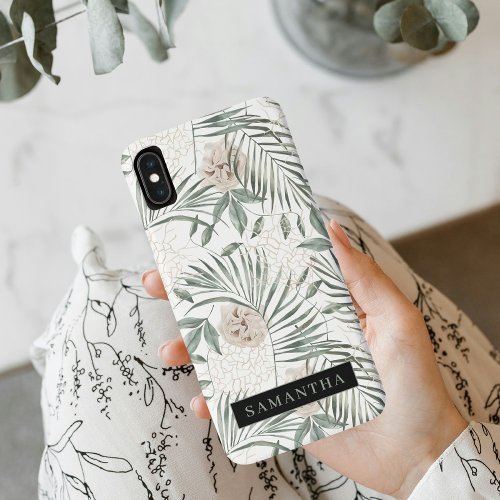 Tropical Watercolor Leaves  Flowers Pattern iPhone XS Max Case