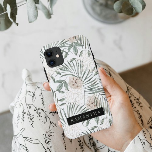 Tropical Watercolor Leaves  Flowers Pattern iPhone 11 Case