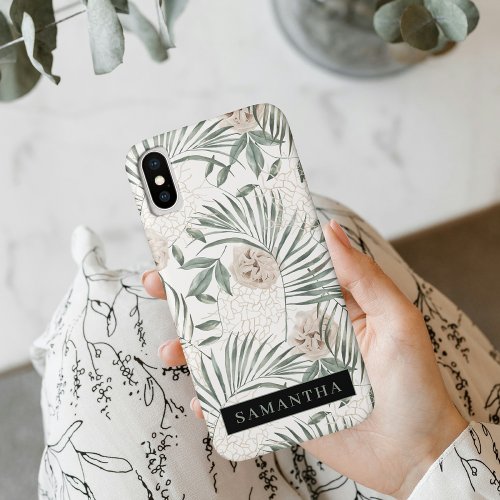 Tropical Watercolor Leaves  Flowers Pattern iPhone XS Case
