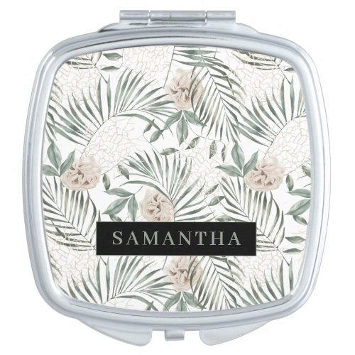 Tropical Watercolor Leaves  Flowers Pattern Compact Mirror
