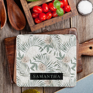 Tropical Watercolor Leaves & Flowers Pattern Cutting Board