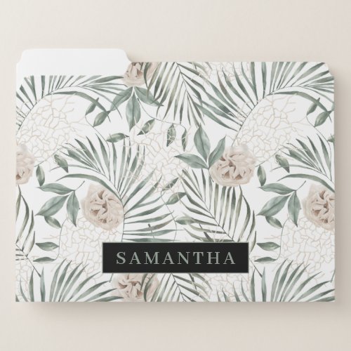 Tropical Watercolor Leaves  Flowers Pattern File Folder