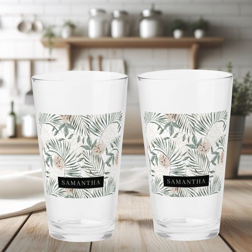 Tropical Watercolor Leaves  Flowers Pattern Glass