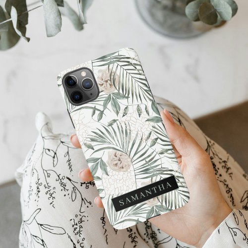 Tropical Watercolor Leaves  Flowers Pattern iPhone 11Pro Max Case
