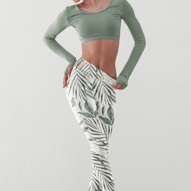 Tropical Watercolor Leaves & Flowers Pattern Leggings (Creator Uploaded)