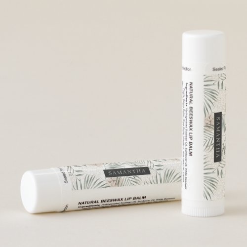 Tropical Watercolor Leaves  Flowers Pattern Lip Balm