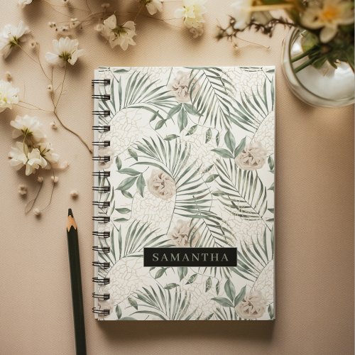 Tropical Watercolor Leaves  Flowers Pattern Notebook