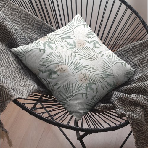 Tropical Watercolor Leaves  Flowers Pattern Outdoor Pillow