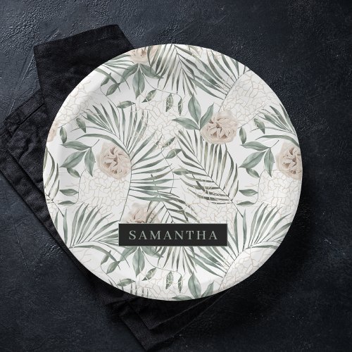 Tropical Watercolor Leaves  Flowers Pattern Paper Plates