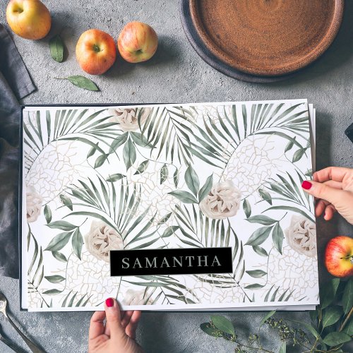 Tropical Watercolor Leaves  Flowers Pattern Placemat